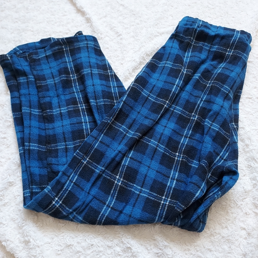 7 Apparel Cozy Blue plaid fleece PJ Bottoms XL Loungewear Relaxed Cabincore